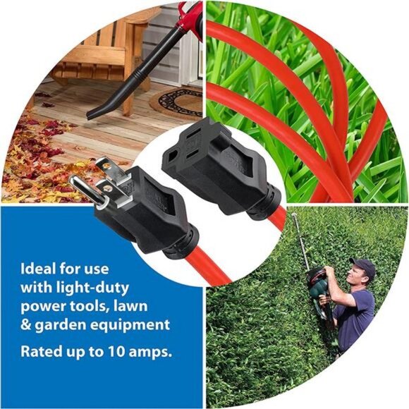 100 ft Outdoor Extension Cord 16/3 SJTW, 3-Prong Grounded Plug, Orange - Picture 4 of 7